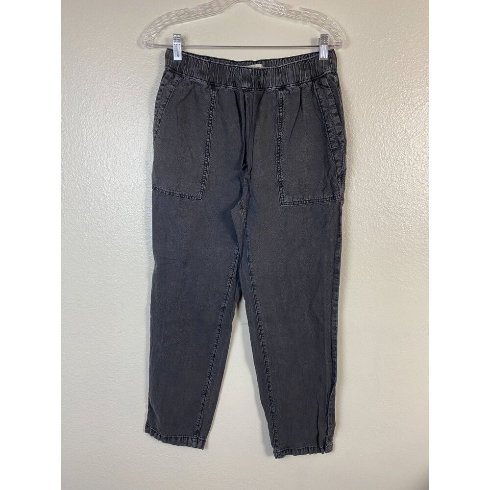 Anthropologie Pilcro Linen Blend Cropped Pants size XXS Gray Black Elastic Waist
